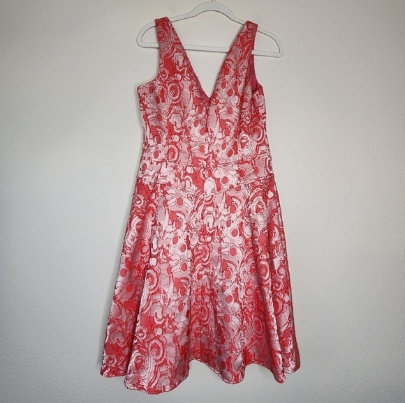 Rickie Freeman for Teri Jon Coral Floral Jacquard  Dress 12 - Picture 3 of 5